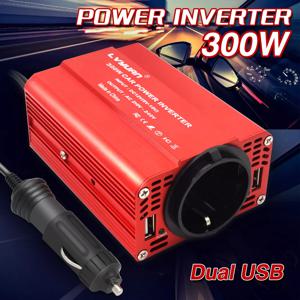 차량용 전원 인버터, DC 12V-AC 110V 220V 듀얼 USB 차량용 어댑터 컨버터, 자동 충전기 수정 사인파, EU US 소켓, 300W