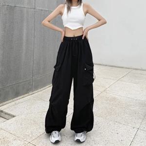 여성 캐주얼 조깅 기술 바지 솔리드 로우 허리 바지 Drawstring 넓은 다리 헐렁한 바지 Y2k streetwear Oversize Sweatpants