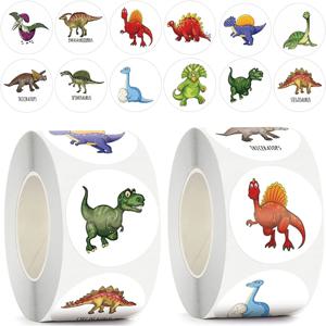 100-500pcs 어린이를위한 1 ''라운드 공룡 스티커 교사 보상 스티커 학교 용품 가정용 동물 인센티브 롤 스티커