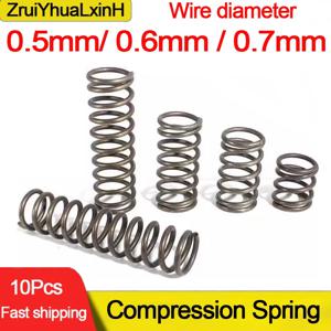 10 개/몫 0.5mm 0.6mm 0.7mm 마이크로 소형 압축 스프링 OD 4/5/6/7/8/9/10/11/12mm 길이 10mm ~ 50mm