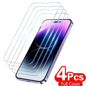 4PCS 풀 커버 강화 유리 iPhone 11 12 13 14 15 Pro Max 화면 보호기 iPhone X XR XS Max 7 8 6 Plus 유리 필름