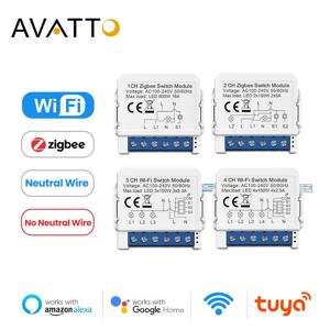 AVATTO Tuya WiFi 지그비 스마트 조명 스위치 모듈, 중성선 없음 2 웨이 제어 미니 DIY 차단기 Alexa, Google 홈용 작업