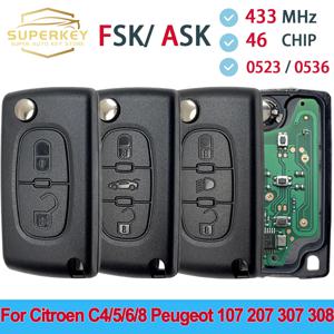 ASK FSK 플립 원격 자동차 키, 시트로엥 C2 C3 C4 C5 C6 Xsara Berlingo, 푸조 207 307 308 407 607 807 HU83 VA2 CE0536 CE0523