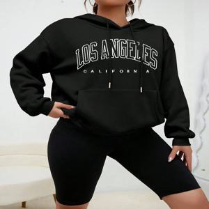 로스 앤젤레스 아트 편지 디자인 여성 후드 아메리칸 스타일 캐주얼 Hoody 가을 힙합 여성 까마귀 캐주얼 양털 의류