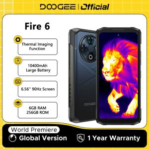 DOOGEE Fire 6 견고한 휴대폰, 6.56 인치, 90Hz 디스플레이, T606 옥타코어, 6GB + 256GB, 50MP AI 메인 카메라, 10400mAh, 18W, 안드로이드 14