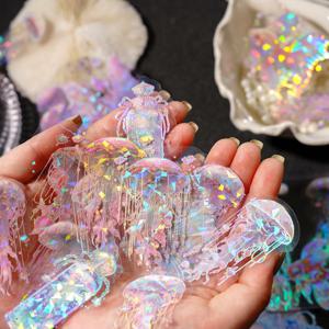 20 개 레이저 스티커 패키지 해파리 시리즈 꿈 같은 수채화 해파리 바다 손 텐트 DIY 장식 콜라주 재료