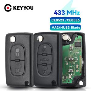 KEYYOU 2/3 버튼 Filp 원격 자동차 키 433MHz 시트로엥 C1 C2 C3 C4 C5 Berlingo 피카소 푸조 207 307 ID46 CE0536 CE0523