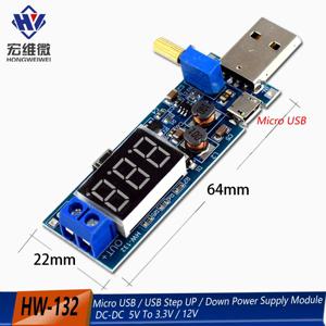 부스트 벅 컨버터 마이크로 USB 스텝 업 다운 전원 공급 장치 모듈 DC-DC, 5V ~ 3.3V, 12V, 조절 가능 출력 DC 1.2V-24V