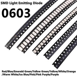 0603 SMD LED 고휘도 발광 다이오드 램프 구슬, 노란색, 파란색, 녹색, 흰색, 주황색, 보라색, 핑크, 빨간색, 100 개