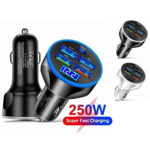 차량용 고속 충전 PD QC3.0 USB C 자동 전화 충전기 어댑터, 아이폰, 삼성, 화웨이, 샤오미, 250W, 5 포트