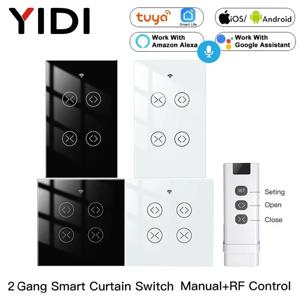 Tuya SmartLife 와이파이 RF 이중 커튼 블라인드 스위치, 롤러 셔터 전기 모터용, 알렉사 구글 홈 음성 제어, 2 갱