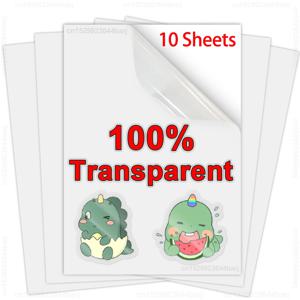 10 매 인쇄 가능한 비닐 스티커 용지 100% 투명 자체 접착 A4 복사 용지 잉크젯 프린터 용 DIY 라벨 방수 아님