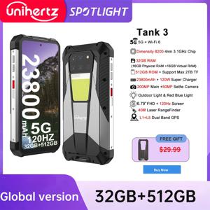 Unihertz Tank 3 by 8849 견고한 32GB 512GB 23800mAh 120W 충전기 크기 8200 5G 200MP 120Hz 거리 측정기 실외 조명 Wifi 6