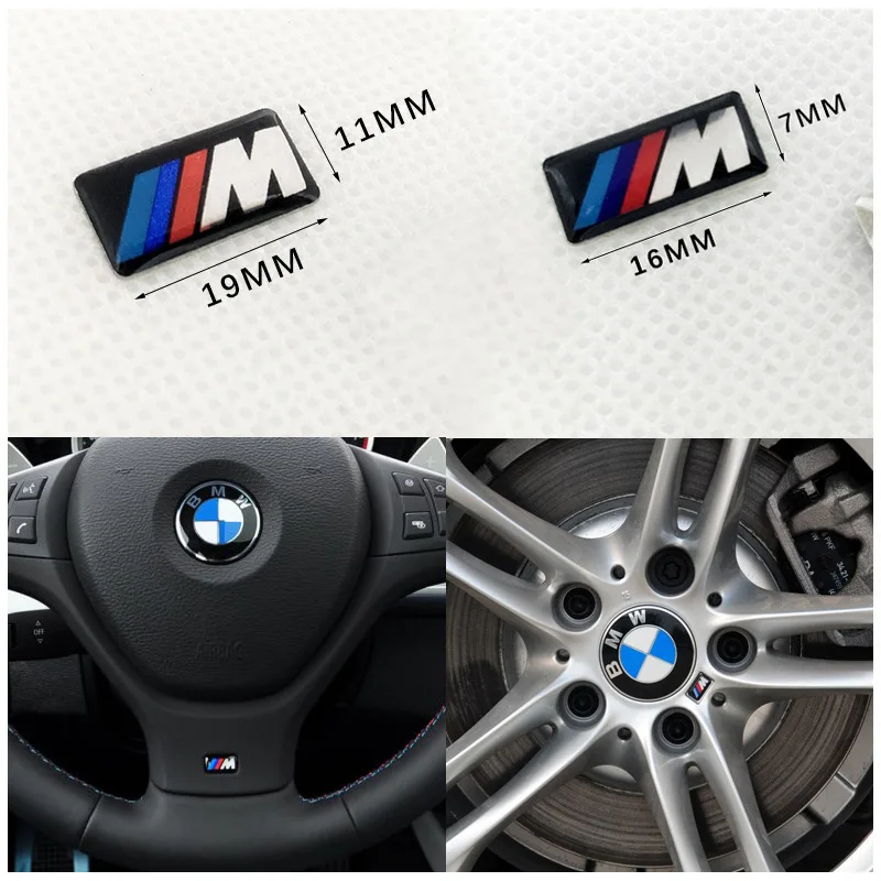 로고 M 엠블럼 스티어링 휠 배지 림 스티커, BMW E39 E46 E30 E36 E87 E60 E90 F30 F20 X3 X5 X6 액세서리, 16mm, 19mm, 10 개