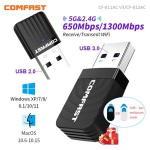 Comfast 650M/1300Mbps 와이파이 어댑터, 2.4G 및 5.8G 무선 네트워크 카드, 11AC 와이파이 USB 어댑터, 노트북 PC 와이파이 리시버 윈 7 8 10 11