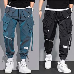 얇은 streetwear 캐주얼 바지 남성 리본 하렘 조깅 바지 남성 슬림 피트 봄 카고 바지 멀티 포켓 여성 바지 k12