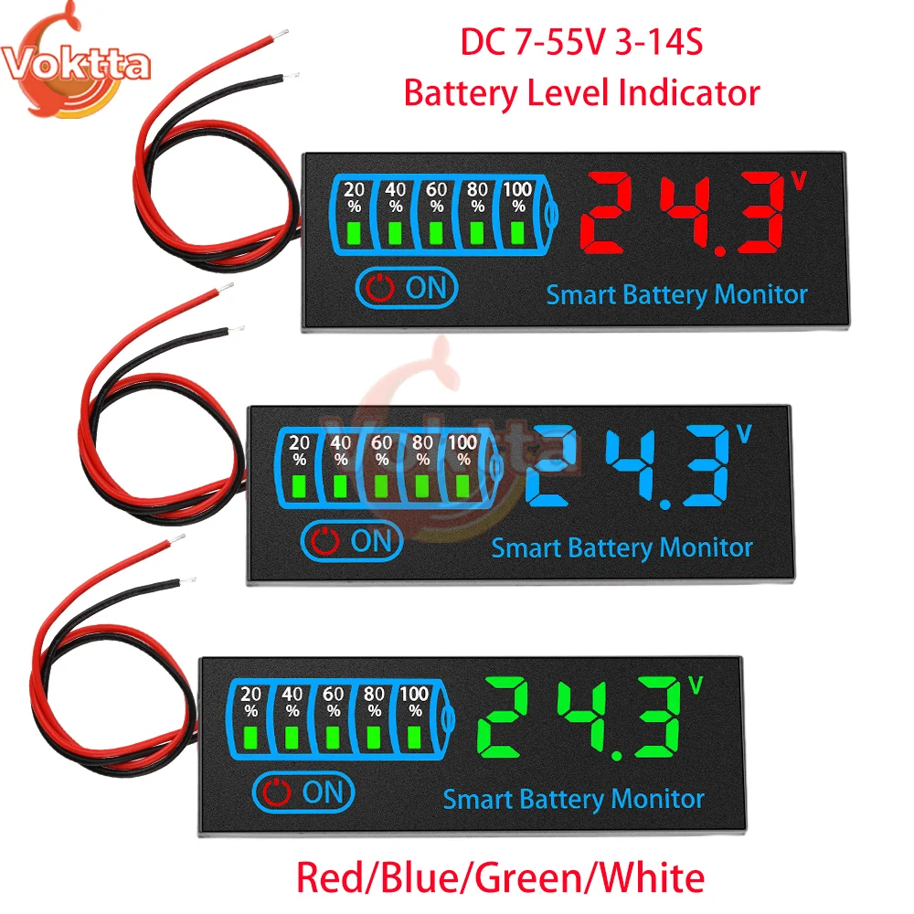 DC7-55V 배터리 잔량 표시기, 18650 Lipo 리튬 배터리 용량 보드, 전압 배터리 충전 테스터, 3S-14S, 12V, 24V, 36V, 48V