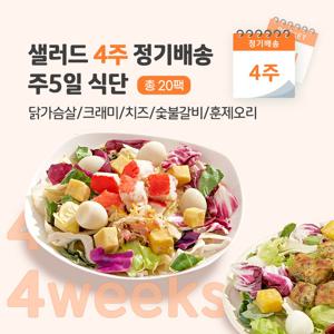 [포켓샐러드] 샐러드 4주 정기배송 주 5일 (베스트 샐러드_닭+크래미+치즈+숯불+훈제오리)