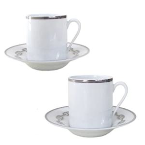 샹달 플래티넘 커피컵 & 소서 2P 세트 Hermes Chaine d'Ancre Platinum Coffee cup 2P set