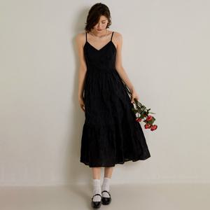 LS_Black v-neck sleeveless dress