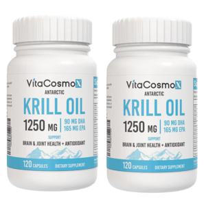 2개 세트 칼라일 크릴오일 2000 mg 남극 120 소프트젤 VitaCosmoX 슈퍼바 Krill Oil 1250 mg 오메가3 인지질