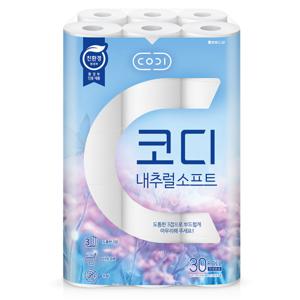 코디 화장지 내추럴 소프트 3겹 27M X 30롤 1개