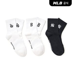 [MLB공식] 데일리 스몰로고 중목양말 3족세트 MLB (Black)