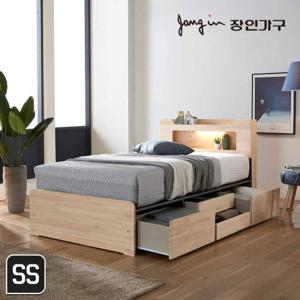 장인가구 시드니 LED 편백나무원목 4서랍 수납침대SS_매트별도