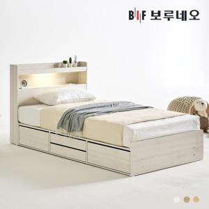 [착불] 보루네오 리즈Po LED 4서랍 수납 침대 독립유로탑매트리스 세트 SS