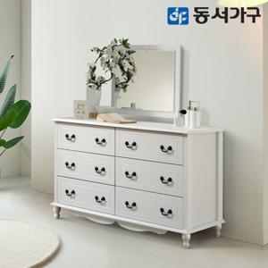 동서가구 미디어 화이트 3단 와이드서랍장+거울 DF630217