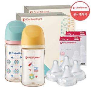 [더블하트]3세대 240ml 헤리티지 트윈팩2개(젖병4개)+젖꼭지4개