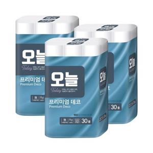 오늘 프리미엄 데코 3겹 천연펄프 화장지 30롤 x 3팩(총 90롤)