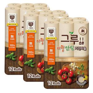 삼정 그루 키친타올 100% 펄프 120매 12롤 3팩