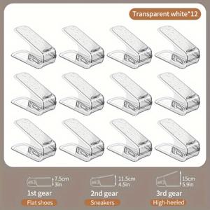 TEMU 조절 가능한 3단 플라스틱 신발 정리대, 6/12개 세트, 독립형 이중 층 신발 보관함 - 기숙사, 침실, 옷장용 - 현관, 복도, 거실, 욕실을 위한 공간 절약 솔루션 - 가정 및 기숙사 보관을 위한 바닥 장착 디자인