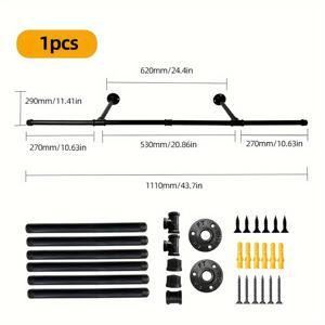 TEMU 내구성이 뛰어나고 분리 가능한 43.7인치 행거, 산업용 파이프 의류 디스플레이 랙, 벽걸이 의류 행거, 옷 건조대, 침실, 욕실, 사무실, 옷장, 벽 장식, 가정용 수납 정리, 산업 스타일 철 파이프