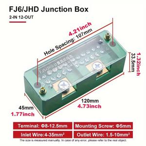 TEMU 1개의 구리 접촉 나사 단자대, FJ6/JHD용 220-240V AC 접합 상자, 1개의 입력 및 2개의 출력이 있는 플라스틱 본체 전기 연결 상자