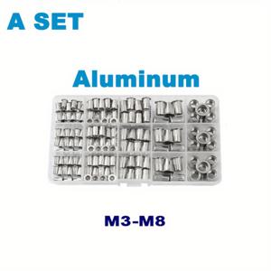 TEMU 150개의 수동 리벳건 키트와 알루미늄 리벳 너트 - M3에서 M8까지의 나사 크기, 플랫 헤드 삽입물 - 시트 금속, 자동차 및 가구용으로 견고한 핸드 리벳터 세트