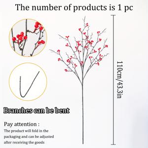 TEMU 1pc 인공 빨간 과일 가지, 43.3인치 홀리 부유 과일 시뮬레이션, 새해 집들이용 플라스틱 버리 식물, 축제 홈 데코, 거실 테이블탑 디스플레이, 용기 없음, 크리스마스, 추수감사절, 졸업, 성 니콜라스 데이, 레이 데이에 적합 - 전기나 배터리가 없는 장식 꽃 장식