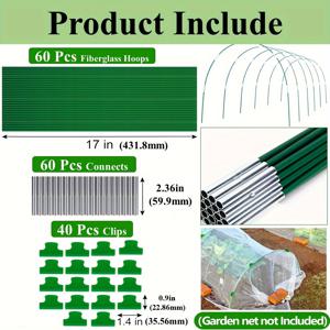 TEMU 정원 후프, 스테인리스 스틸 섬유 유리 지지 후프 프레임 넷 온실 키트, 식물 그늘 천, 식물 줄 덮개. 녹슬지 않는 섬유 유리 온실 프레임, 상승된 침대 줄 덮개, DIY 정원 후프 하우스 온실 원예 용품.