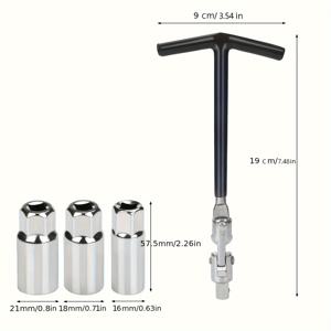 TEMU T-핸들 스파크 플러그 렌치 세트 - 내구성 있는 철 합금 강철 엔진 수리 소켓 도구, 16mm, 18mm 및 21mm 소켓 포함, 자동차, 및 수상 용 - 남성용 다재다능한 기어 수리 장비