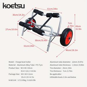 TEMU KOETSU 접이식 알루미늄 카약 & 카누 트레일러, 10인치 솔리드 타이어, 조절 가능한 스트랩, 스폰지로 덮인 합금 프레임, 카약, 카누, 존 보트용