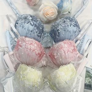 TEMU 3-팩 우아한 레이스 브라 세트 - 3D 자수 푸쉬업 브라, 언더와이어, 여성용 하이 서포트 나일론 란제리