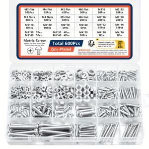 TEMU 메트릭 머신 나사 및 너트 및 볼트 및 플랫 와셔, M3 M4 M5 M6 필립스 슬롯드 팬 헤드 헥스 볼트 및 너트 세트, SANJODS의 다양한 나사 볼트 및 너트 키트