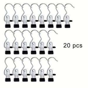 TEMU 20개 팩 스테인리스 스틸 바지 옷걸이 클립 포함, 공간 절약형 옷장 정리, 건조 및 보관을 위한 비마킹 다목적 S자 고리
