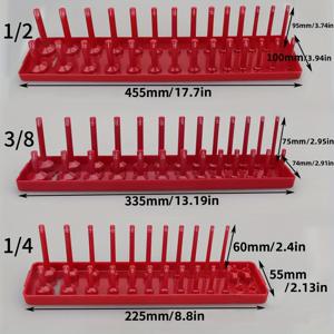 TEMU 3개 세트 소켓 정리 트레이 세트, 레드 & 블랙 - SAE & 미터법 슬롯, 1/4