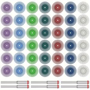 TEMU 48개 라디얼 브리슬 디스크 어소트먼트 키트, 6개 3mm 샹크 1인치 신축성있는 디테일 연마 브러시 주얼리 연마용 연마 휠 80/120/220/400/600/1000/2500 혼합 그릿