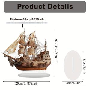TEMU 2D 평면, 1개 아크릴 해적선 모형, 해양 테마 장식 플라크, 거실, 침실, 사무실에 적합한 다용도 테이블탑 디스플레이 - 새해, , 라마단을 위한 이상적인 선물