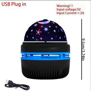 TEMU 1pc RGB LED 스타 프로젝터 나이트 라이트, USB 전원 테이블 램프, 흡입 컵, 다색 장식 조명, 거실, 침실, 식당, 바, 할로윈, 크리스마스 - 배터리 없음