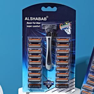 TEMU 텍스처 그립이 있는 ALSHABAB 남성용 수동 면도기 세트 - 3날 스테인리스 및 보관 케이스 포함, 수염 및 콧수염 트리밍에 이상적, 무향, 수염 그루밍 키트