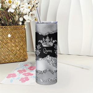 TEMU 20oz BPA 프리 스테인리스 스틸 텀블러, 뚜껑 및 빨대 포함, 손세척만 가능, 퀸 크라운 그래픽, 여행용 재사용 금속 컵, 발렌타인 데이, 크리스마스, 어머니의 날에 완벽한 선물 - 여성과 소녀를 위한 독특한 선물